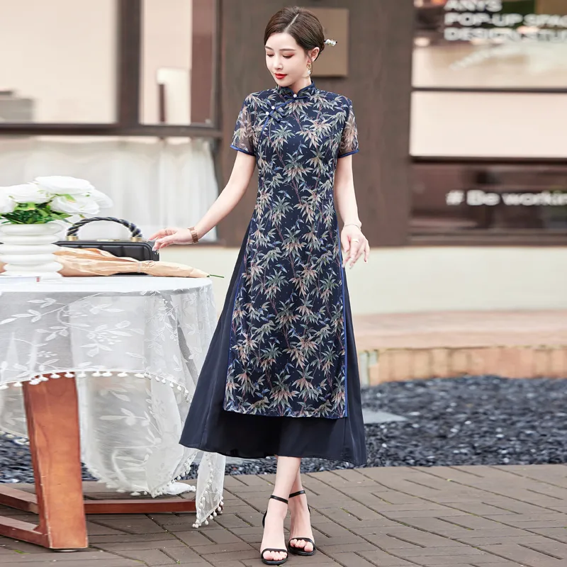 Yi Mengyuan Short Sleeved Dress Women's Blue-2