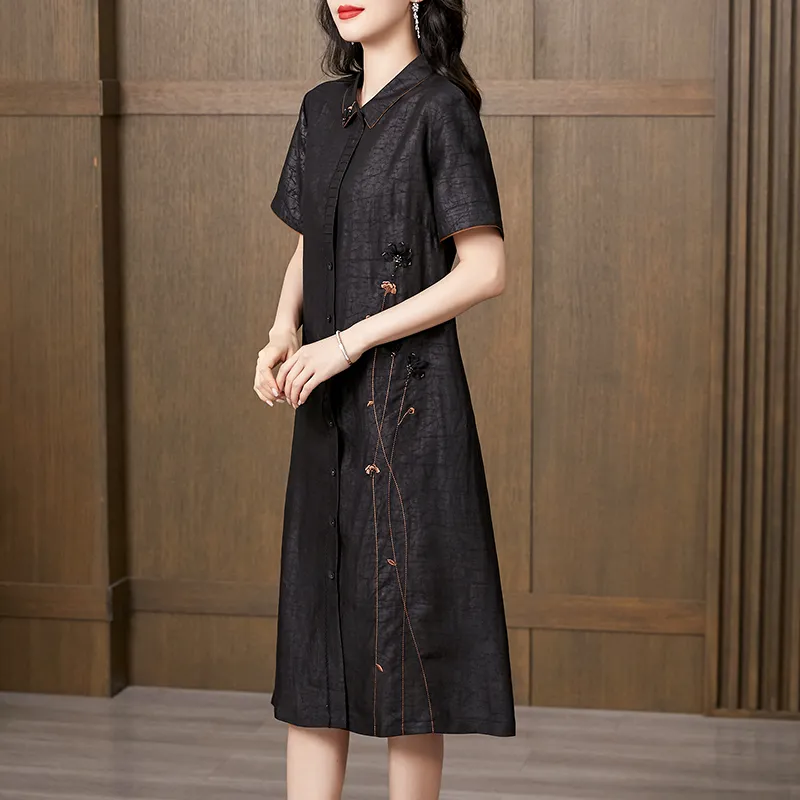 Yi Mengyuan Silk Short Sleeved Dress Women's-5