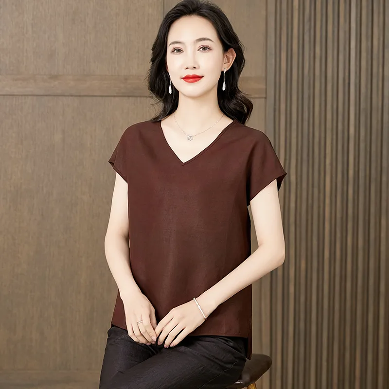 Yi Mengyuan Regular Silk T shirt Women's-5