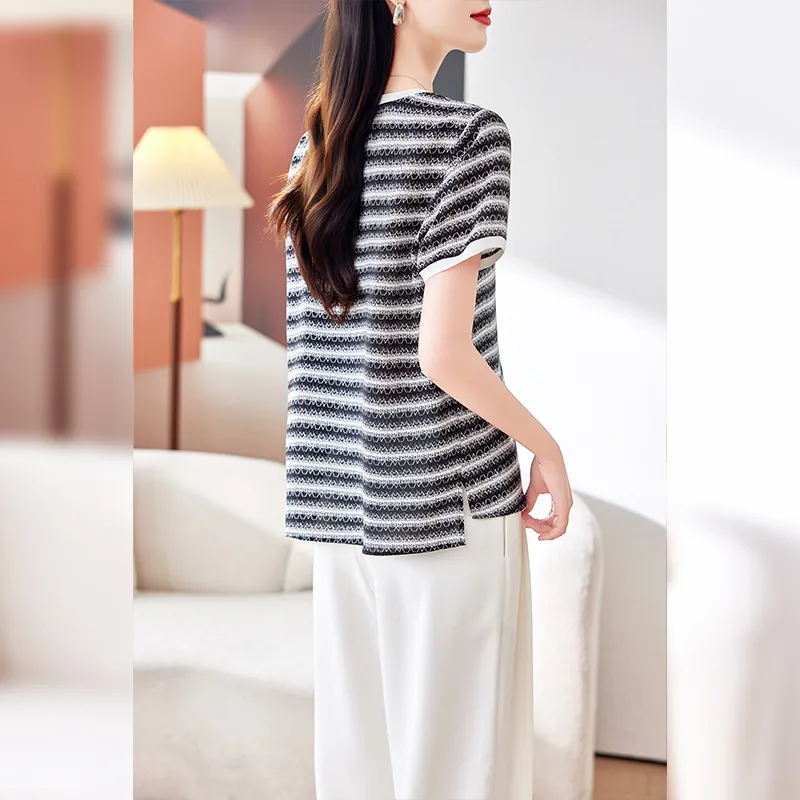 Yi Mengyuan Set in Sleeve Silk T shirt Women's-1