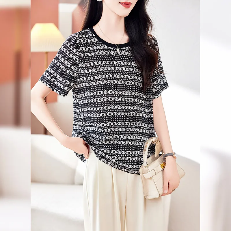 Yi Mengyuan Set in Sleeve Silk T shirt Women's-14