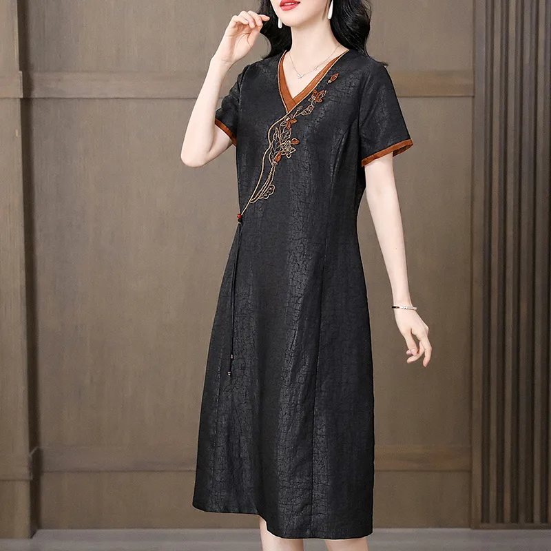 Yi Mengyuan Silk Short Sleeved Dress Women's-5