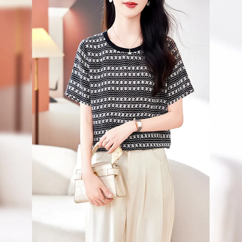 Yi Mengyuan Set in Sleeve Silk T shirt Women's-13