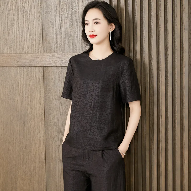 Yi Mengyuan Set in Sleeve Silk T shirt Women's-5