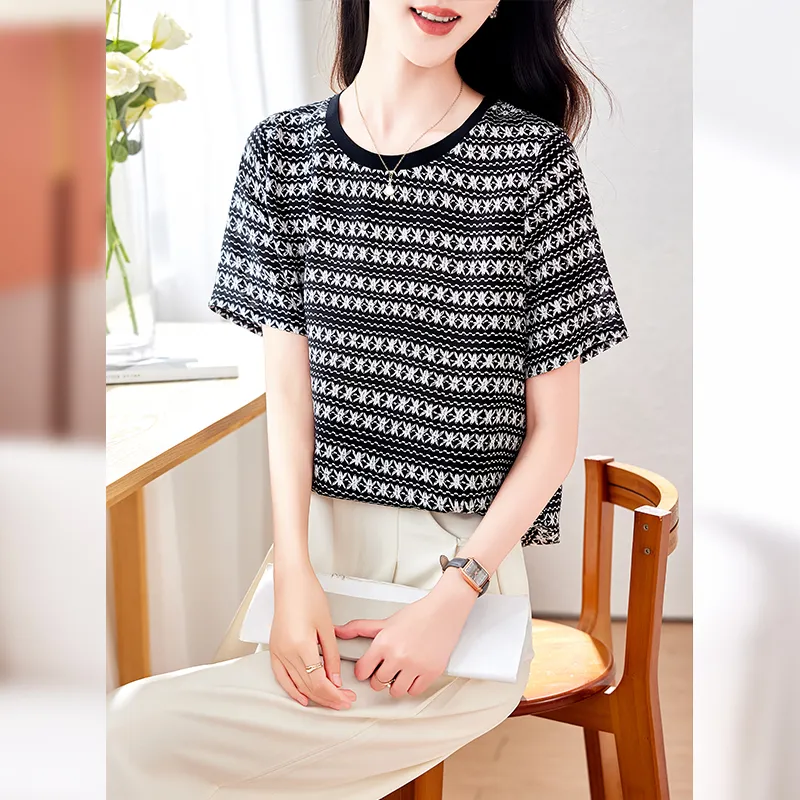Yi Mengyuan Set in Sleeve Silk T shirt Women's-12