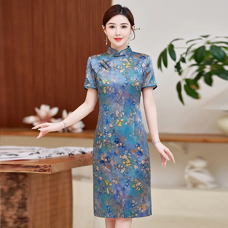 Yi Mengyuan Silk Short Sleeved Dress Women's Image Color-2