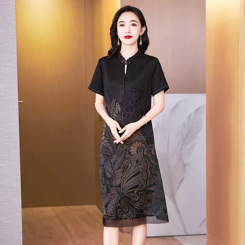 Yi Mengyuan Silk Short Sleeved Dress Women's-5