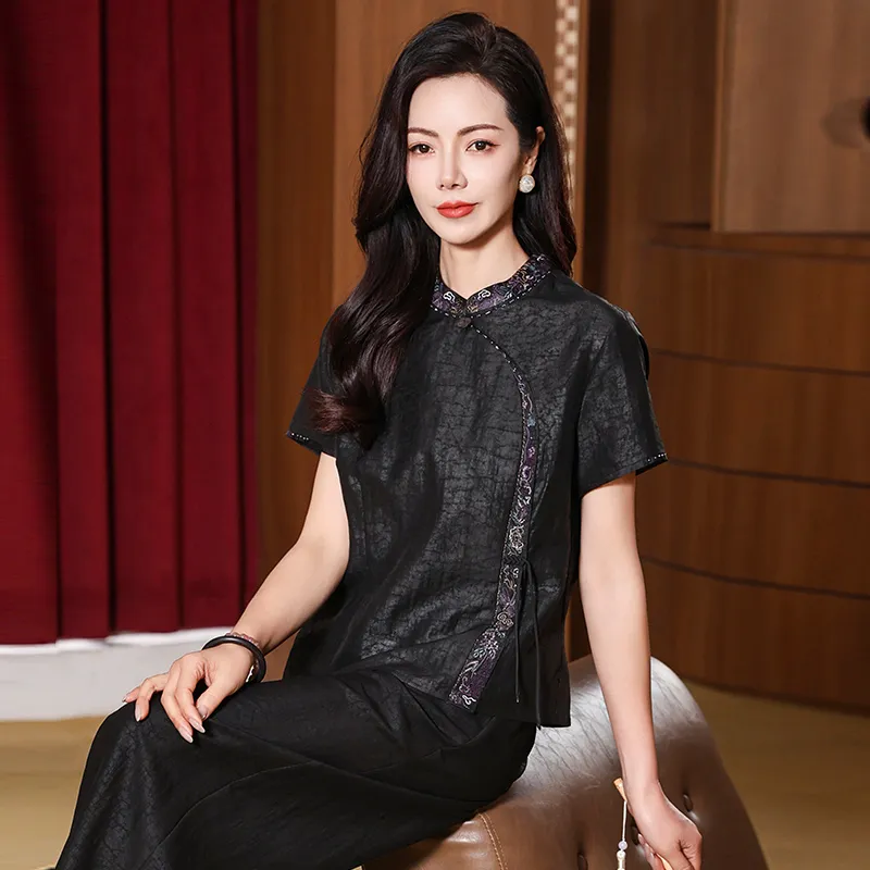 Yi Mengyuan Silk Shirt Women's Black-3