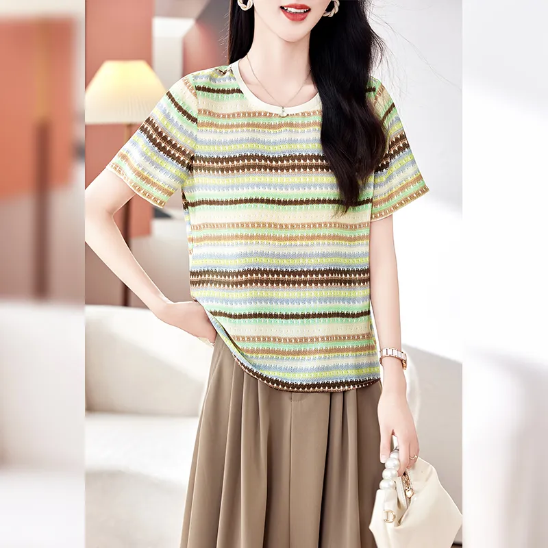 Yi Mengyuan Set in Sleeve Silk T shirt Women's-29