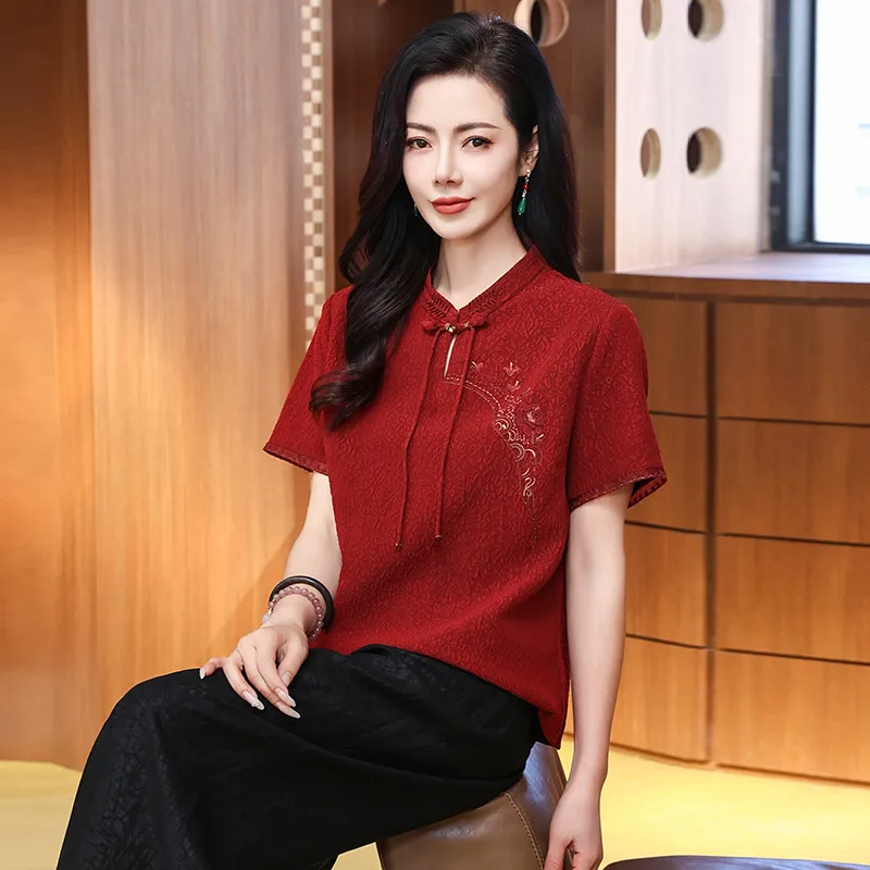 Yi Mengyuan Silk Shirt Women's Red-5