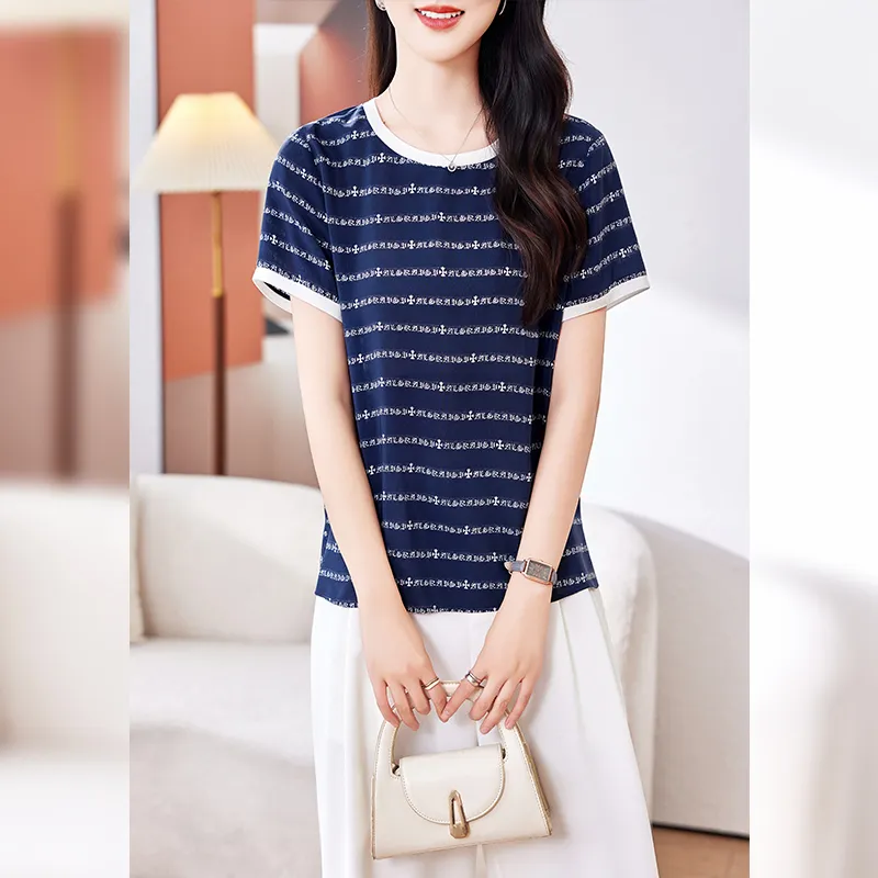 Yi Mengyuan Set in Sleeve Silk T shirt Women's-7