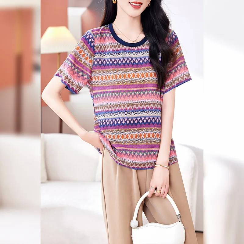 Yi Mengyuan Set in Sleeve Silk T shirt Women's-8