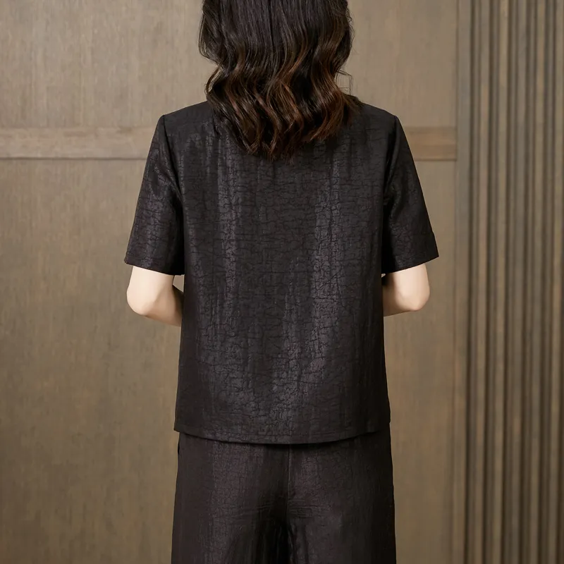 Yi Mengyuan Set in Sleeve Silk T shirt Women's-1
