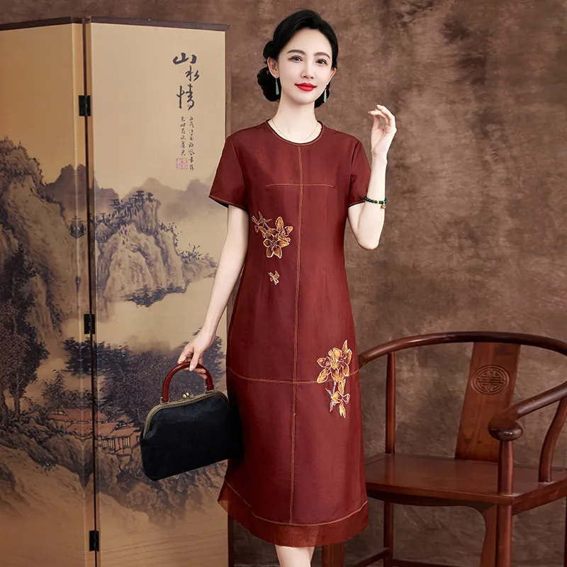 Yi Mengyuan Silk Short Sleeved Dress Women's-4