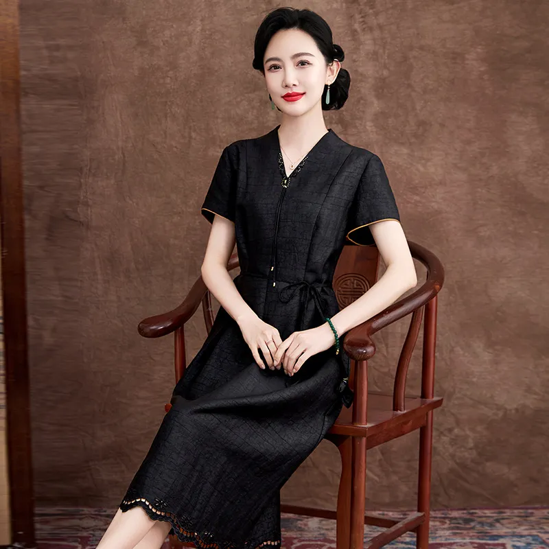 Yi Mengyuan Silk Short Sleeved Dress Women's-6