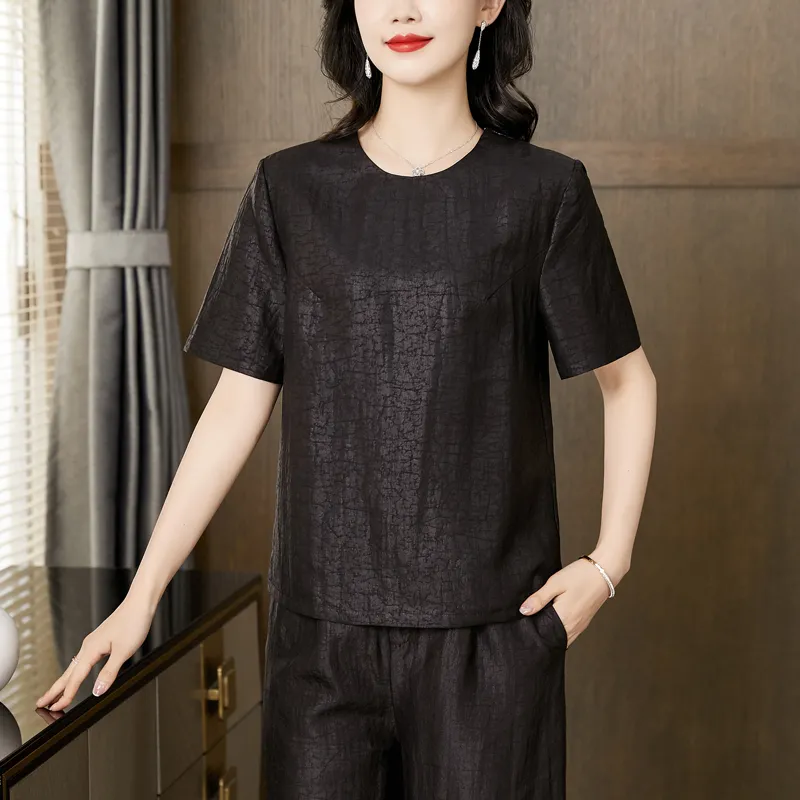 Yi Mengyuan Set in Sleeve Silk T shirt Women's-4