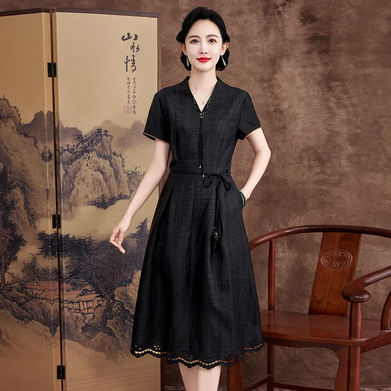 Yi Mengyuan Silk Short Sleeved Dress Women's-4