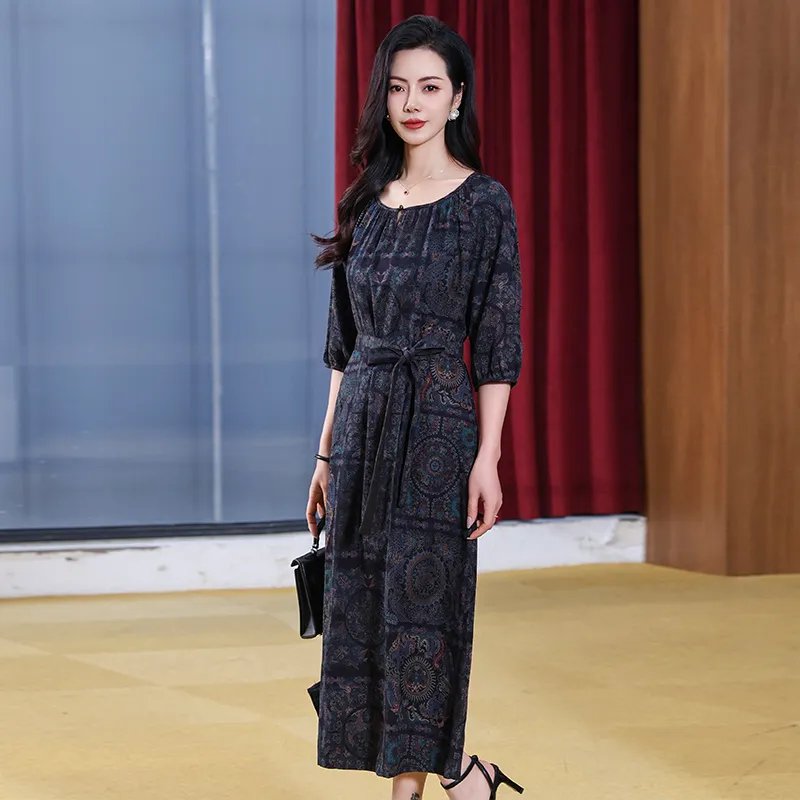 Yi Mengyuan Silk Short Sleeved Dress Women's Image Color-3