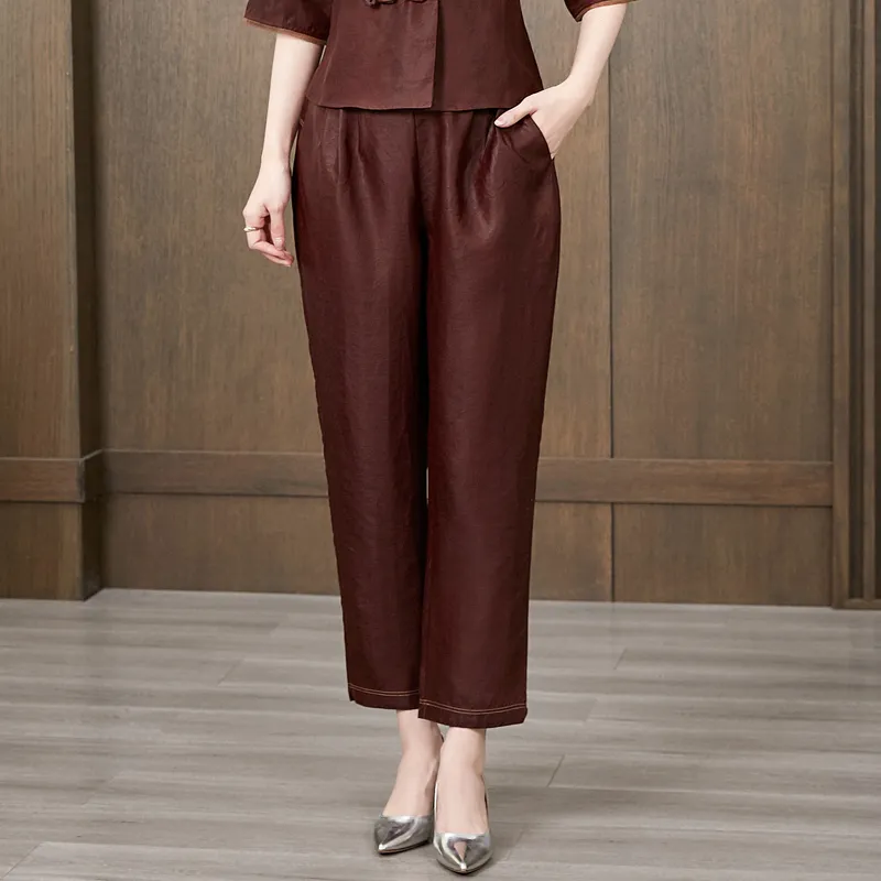 Yi Mengyuan Silk Casual Pants Women's-2