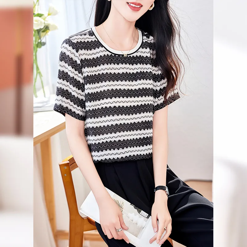 Yi Mengyuan Set in Sleeve Silk T shirt Women's-4