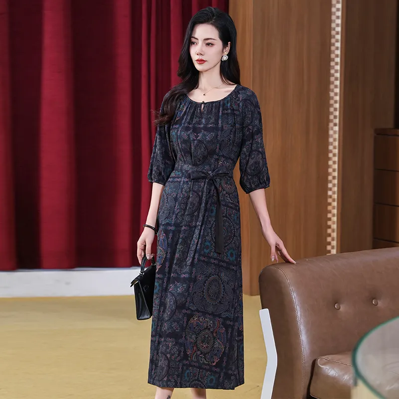 Yi Mengyuan Silk Short Sleeved Dress Women's Image Color-2