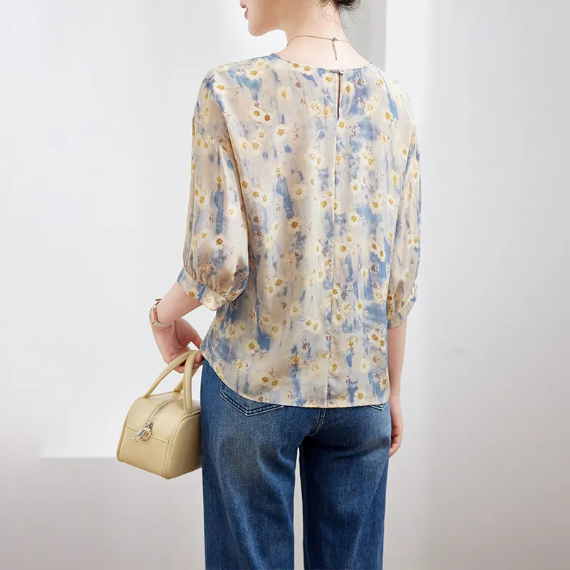 Yi Mengyuan Elbow Length Sleeved Silk Shirt Women's Image Color-4