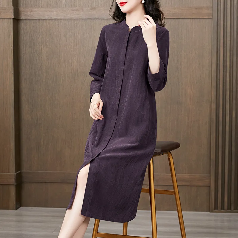 Yi Mengyuan Silk Long Sleeved Dress Women's-8
