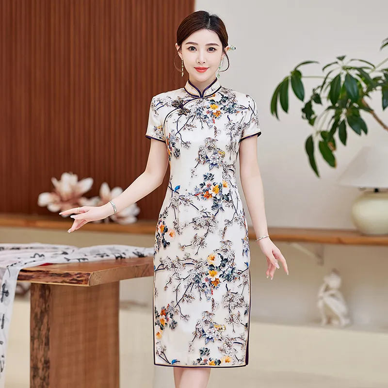 Yi Mengyuan Silk Short Sleeved Dress Women's Image Color-2