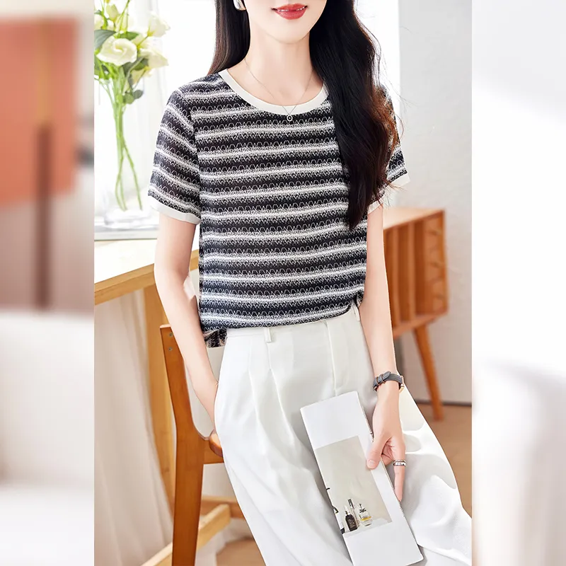 Yi Mengyuan Set in Sleeve Silk T shirt Women's-2