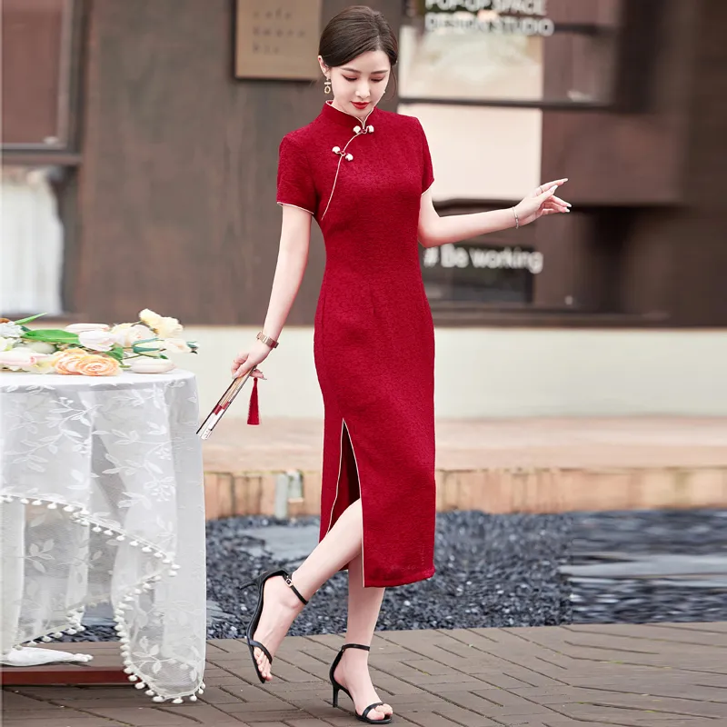 Yi Mengyuan Short Sleeved Dress Women's Red-5