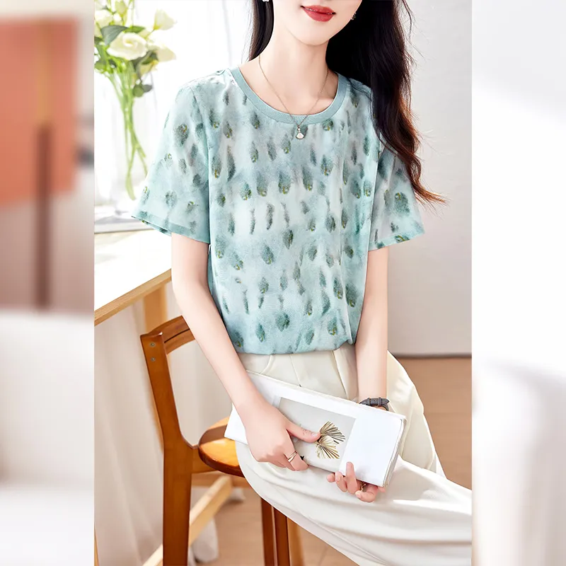 Yi Mengyuan Set in Sleeve Silk T shirt Women's-17