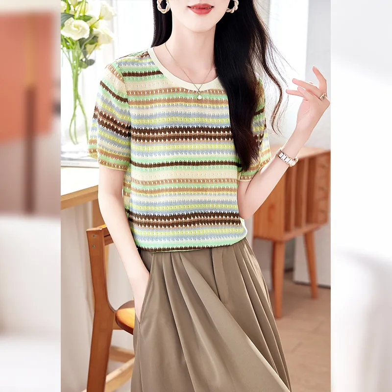 Yi Mengyuan Set in Sleeve Silk T shirt Women's-28