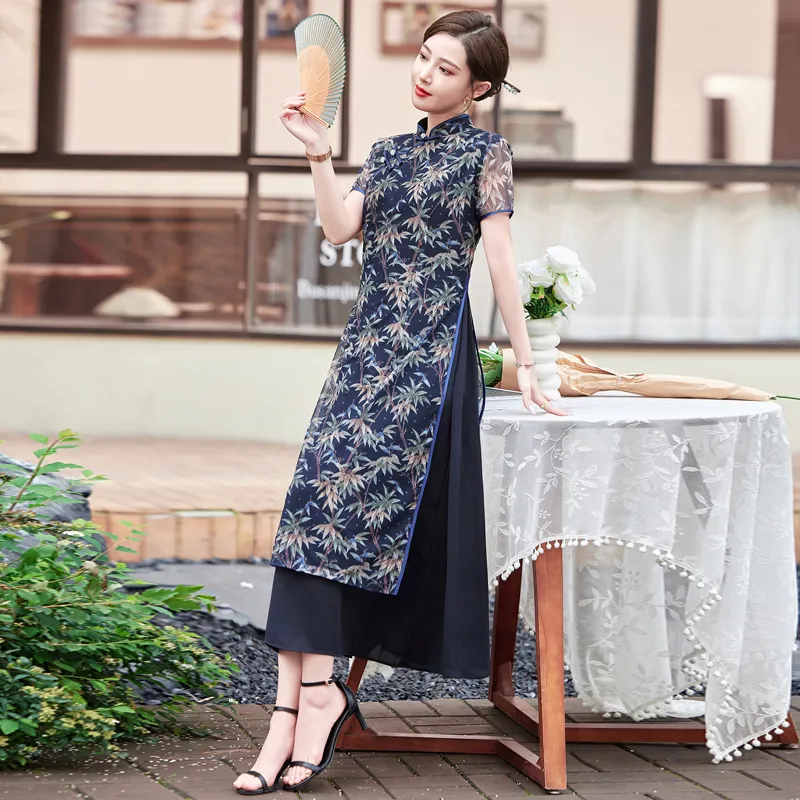 Yi Mengyuan Short Sleeved Dress Women's Blue-5