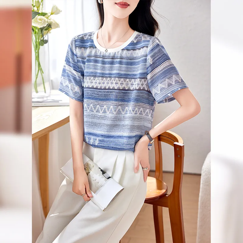 Yi Mengyuan Set in Sleeve Silk T shirt Women's-24