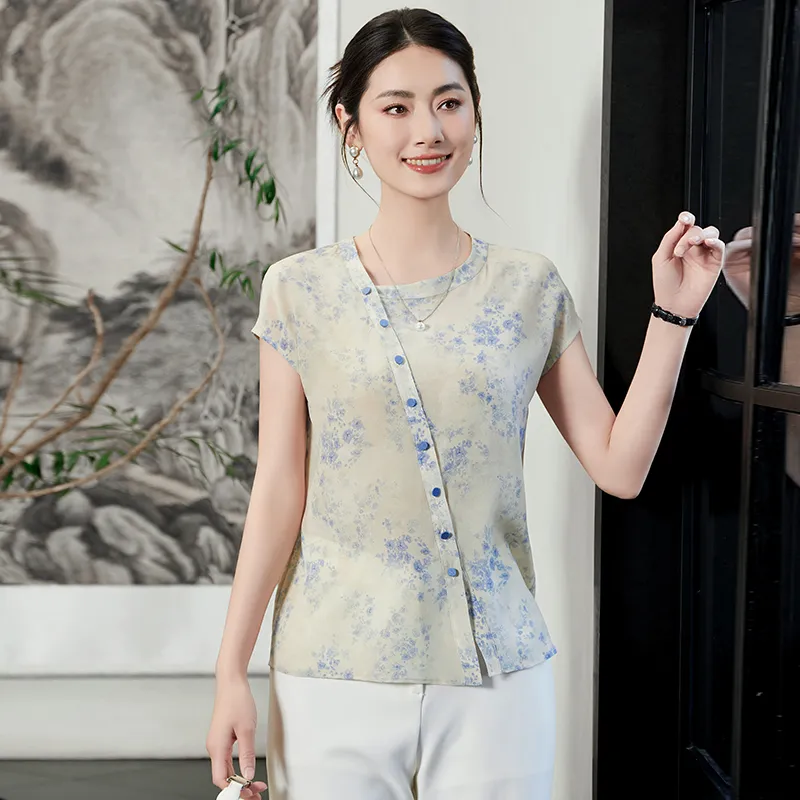 Yi Mengyuan Short Sleeved Silk Shirt Women's-5