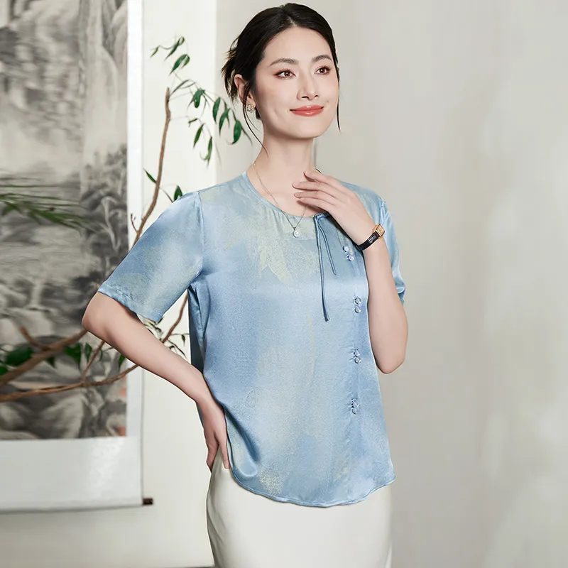 Yi Mengyuan Short Sleeved Silk Shirt Women's-3