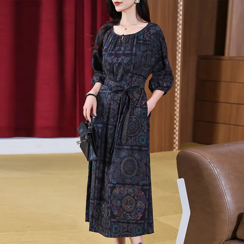 Yi Mengyuan Silk Short Sleeved Dress Women's Image Color-1