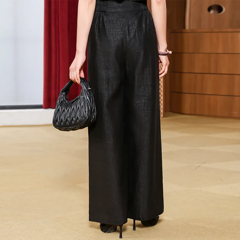 Yi Mengyuan Silk Casual Pants Women's Black-4