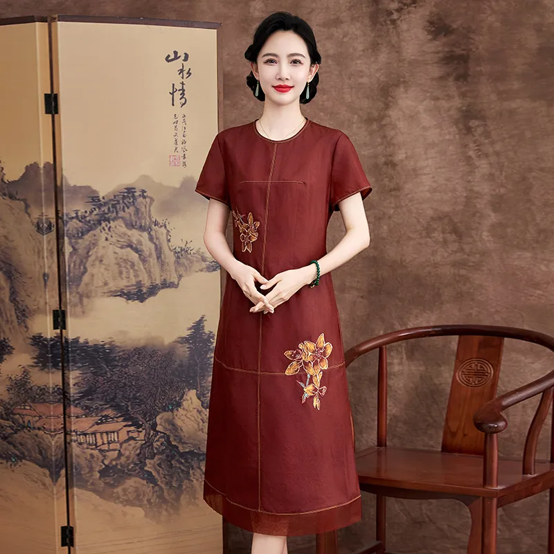 Yi Mengyuan Silk Short Sleeved Dress Women's-3