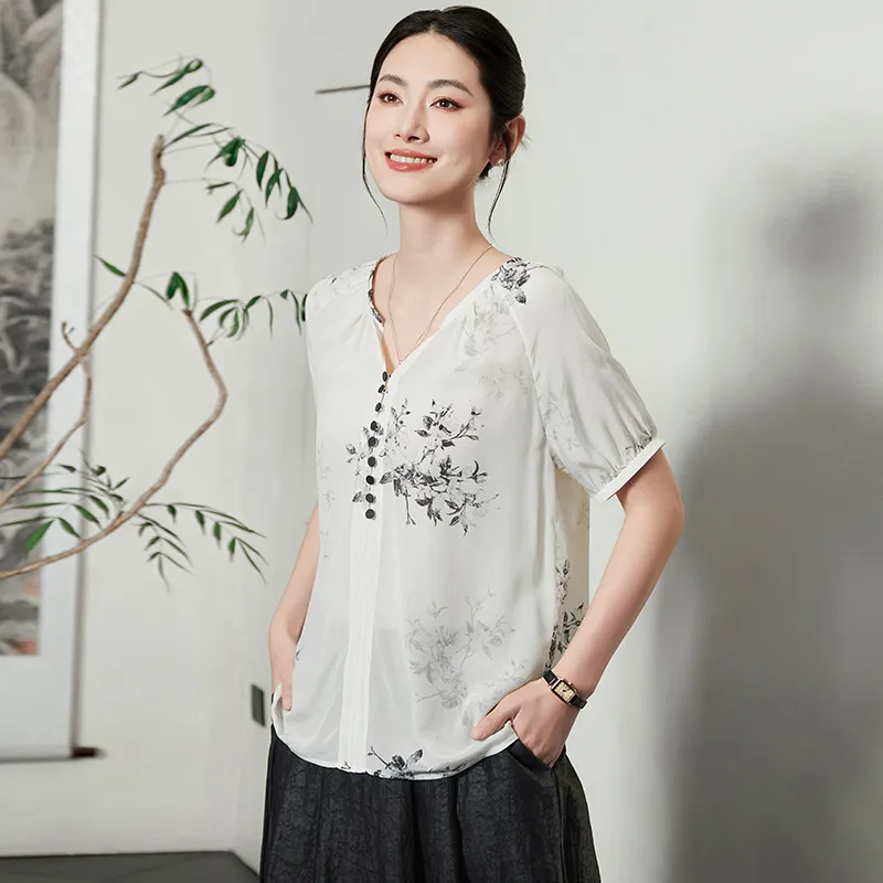 Yi Mengyuan Short Sleeved Silk Shirt Women's-9
