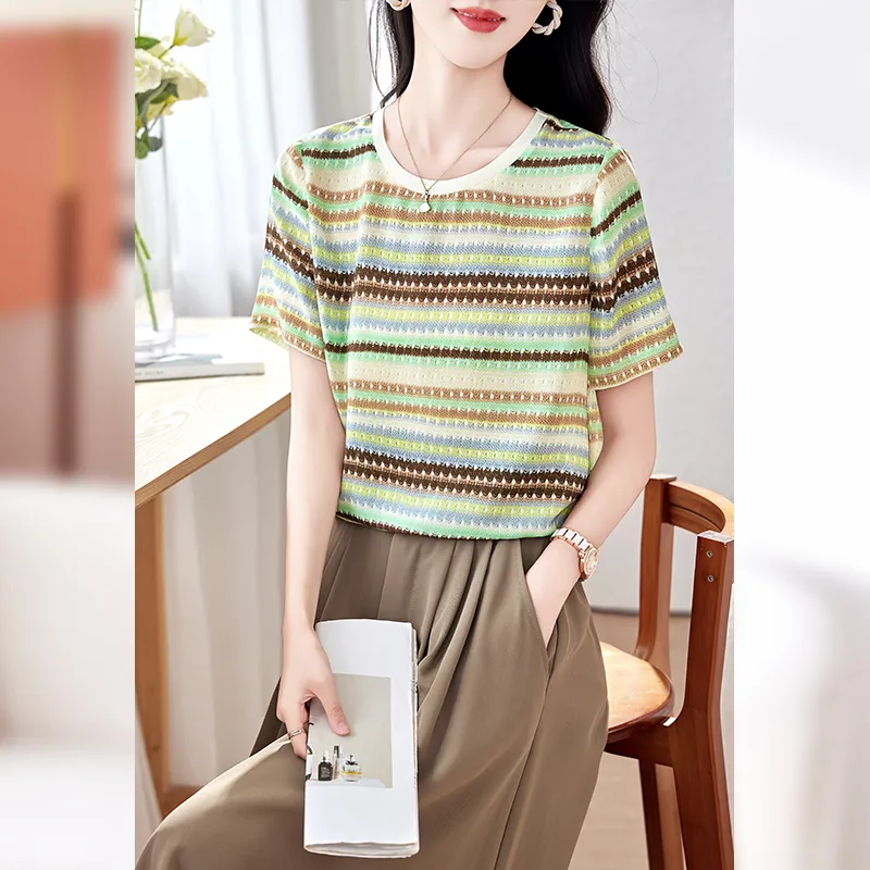 Yi Mengyuan Set in Sleeve Silk T shirt Women's-27