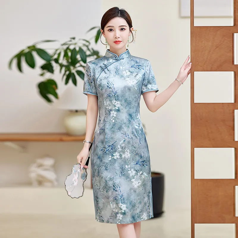 Yi Mengyuan Silk Short Sleeved Dress Women's Image Color-1