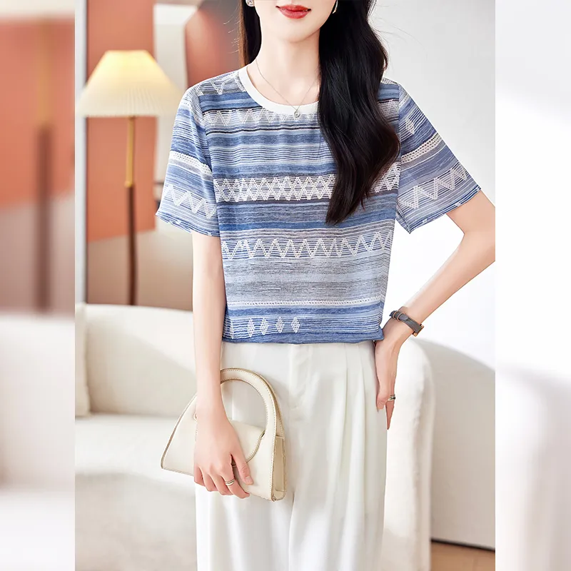 Yi Mengyuan Set in Sleeve Silk T shirt Women's-23