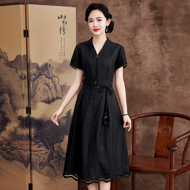 Yi Mengyuan Silk Short Sleeved Dress Women's-3