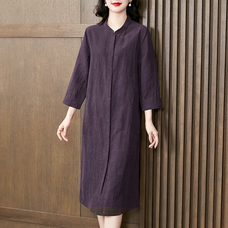Yi Mengyuan Silk Long Sleeved Dress Women's-5