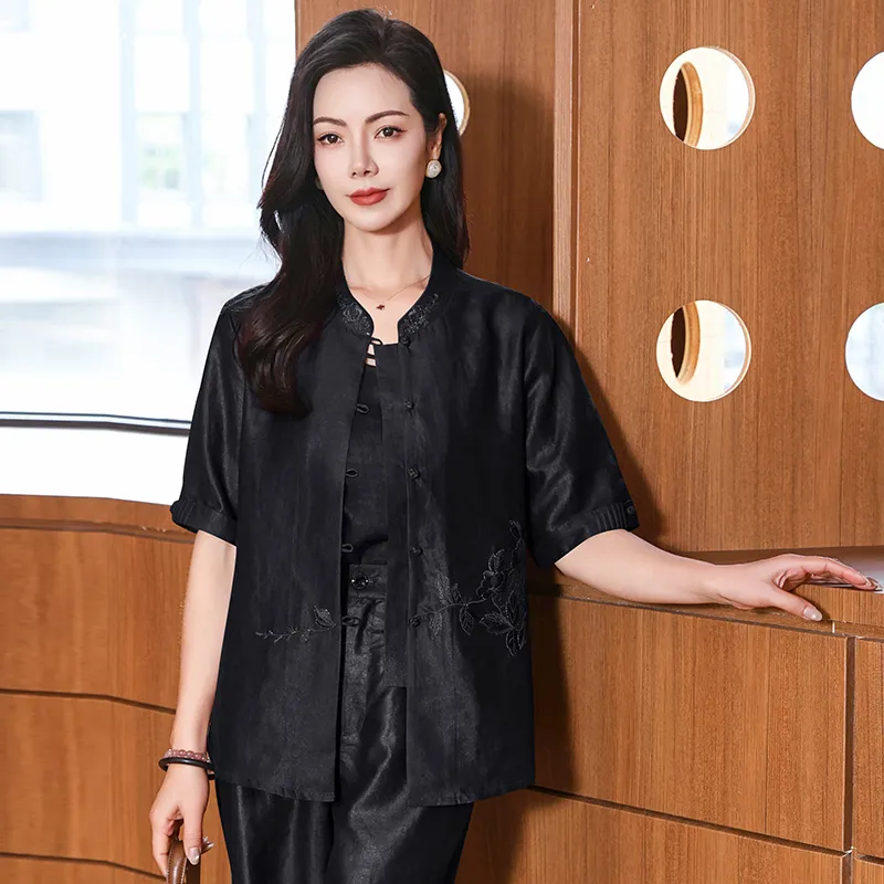 Yi Mengyuan Short Sleeved Silk Shirt Women's-1