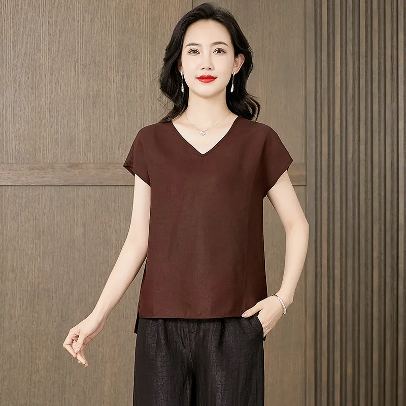 Yi Mengyuan Regular Silk T shirt Women's-4