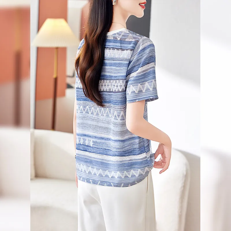 Yi Mengyuan Set in Sleeve Silk T shirt Women's-21