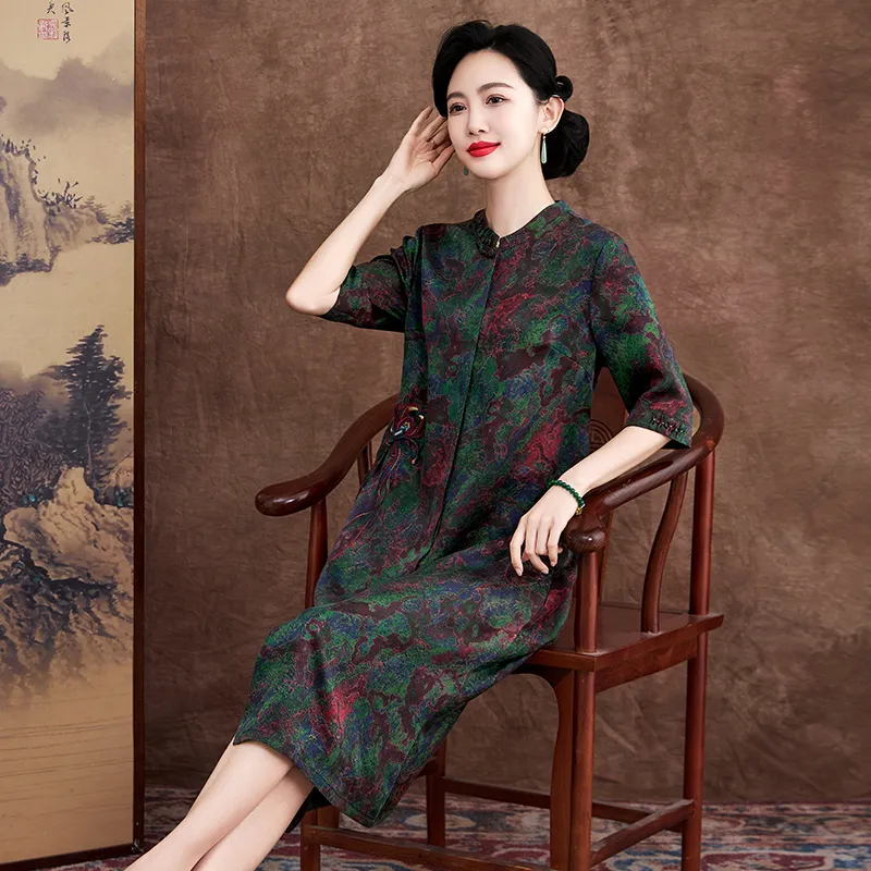 Yi Mengyuan Silk Short Sleeved Dress Women's-3