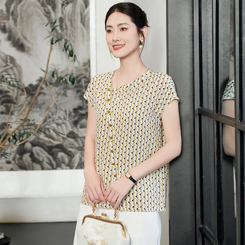 Yi Mengyuan Short Sleeved Silk Shirt Women's-3
